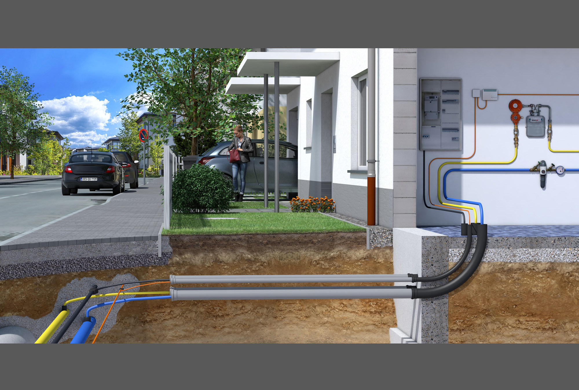 Design Quer Versorgungsleitungen Durchführungsrohre